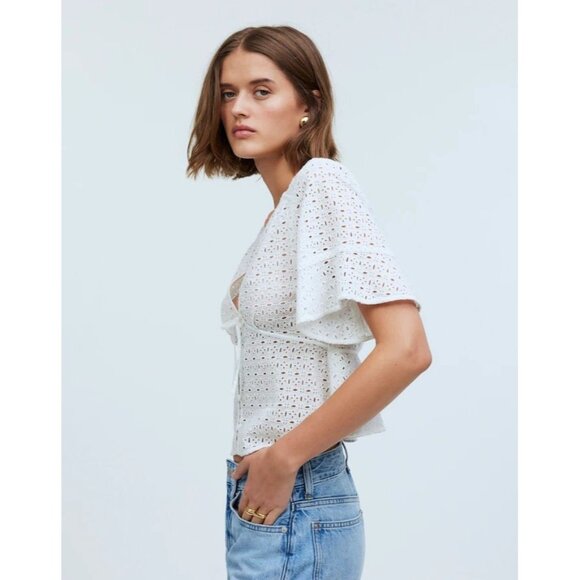 Madewell Tie-Front Top in Eyelet in White - Picture 3 of 10